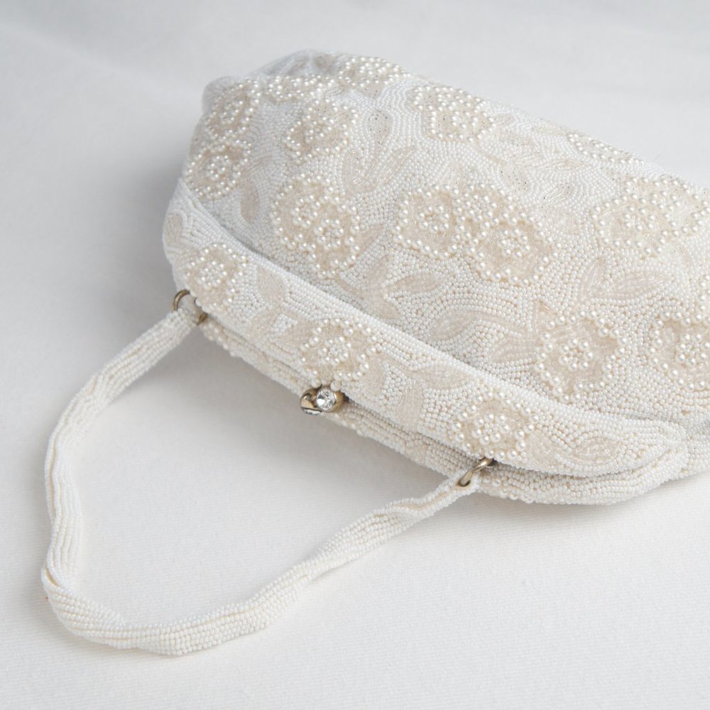 Vintage Ivory Beaded Pearl Evening Bag Clutch by Magid - Picture 8 of 16